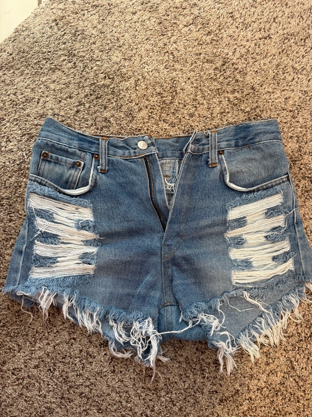 Levi's Distressed Light Blue Denim Cutoff Shorts